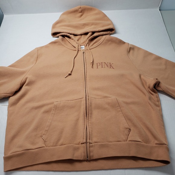 PINK Victoria's Secret Full Zip Hoodie Sweatshirt Womens XXL Brown Comfy Lounge - Picture 11 of 16